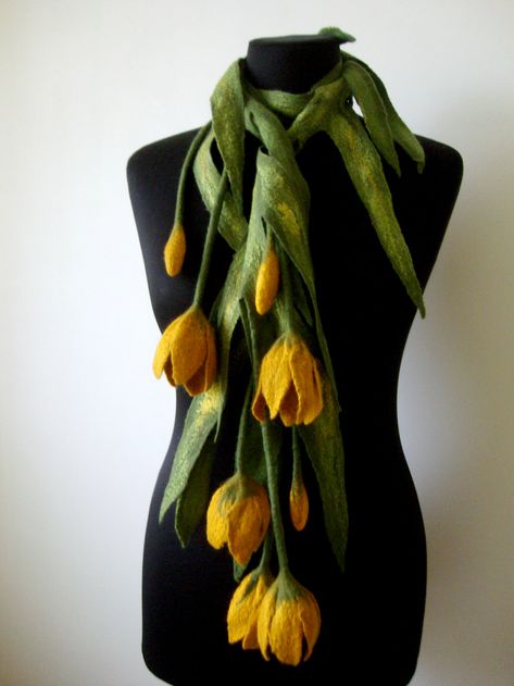 Excited to share the latest addition to my #etsy shop: Green felted flower scarf lariat with yellow tulips Textile necklace Wool scarf women Felt flower bouquet Gift for women Elegant necklace https://etsy.me/2s8sT59 #jewelry #necklace #green #anniversary #valentinesda