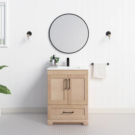 Natural wood bathroom vanity