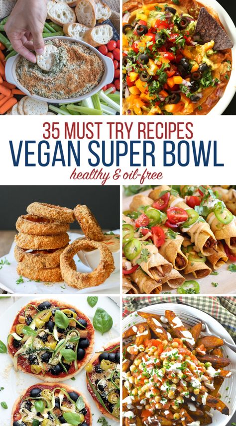 35 Must Try Vegan Super Bowl Recipes -- Healthy & Oil-Free! Vegan Super Bowl Recipes, Vegan Superbowl, Vegetarian Super Bowl, Vegan Superbowl Food, Fingerfood Recipes, Healthy Superbowl Appetizers, Super Bowl Food Easy, Vegan Super Bowl, Superbowl Ideas