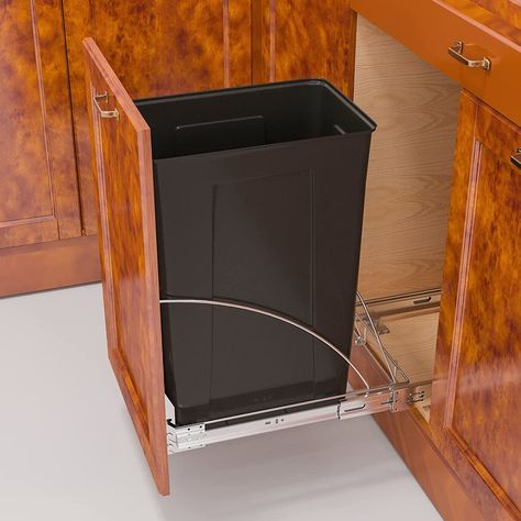 High-quality material: under the sink trash can slide rack is made of high-quality carbon steel with a galvanized surface for durability and rust resistance, allowing you to clean it with a cloth. Note: Without Trash Can, Without Cabinet. Under Sink Trash, Cabinet Under Sink, Cabinet Trash, Pull Out Trash Cans, Door Brackets, Hidden Kitchen, Kitchen Trash, Waste Container, Kitchen Trash Cans