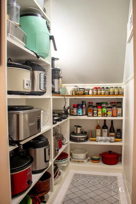 DIY Under the Stairs Closet Pantry Conversion - Catz in the Kitchen Pantry Conversion, Under Stairs Cupboard Storage, Kitchen Under Stairs, Under Stairs Pantry, Ikea Shelving Unit, Closet Under Stairs, Pantry Closet Design, Closet Pantry, Stairs In Kitchen