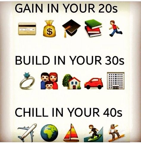 Gain in your 20's, Build in your 30's, Chill in your 40's #lifegoals Life Goals Future, Your 20s, Life Plan, Future Goals, Great Life, Real Quotes, Fact Quotes, Life Goals, The Words