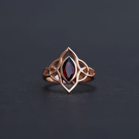 Rings With Red Stones, Gold Rings With Red Stone, Ring With Gemstone, One Stone Rings Gold, Color Wedding Ring, Garnet Marquise Ring, Whimsigoth Engagement Ring, Unconventional Rings, Vampire Engagement Ring