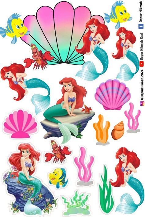 Mermaid Birthday Cakes Little Mermaid Cake Topper Printable, Little Mermaid Cupcakes, Little Mermaid Cake Topper, Topper Mermaid, Disney Cake Toppers, Diy Cake Topper Birthday, Princess Cupcake Toppers, Photo Cake Topper, Little Mermaid Cakes