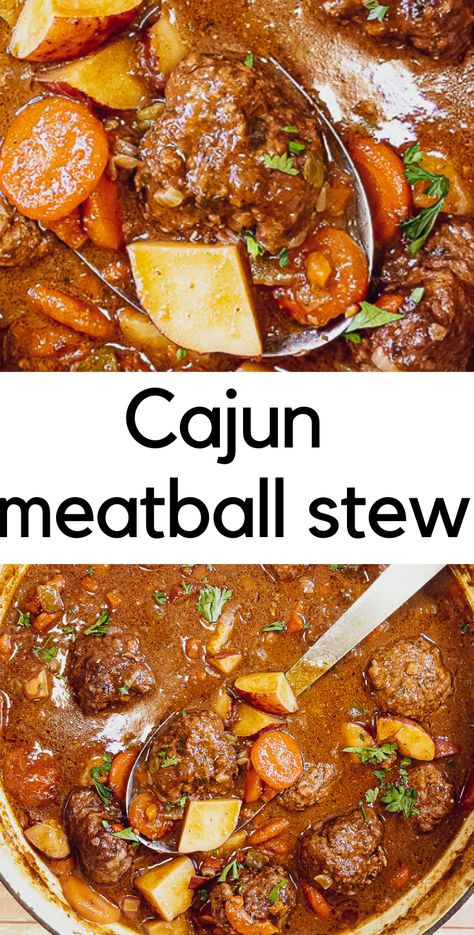 Cajun Meatball Stew Meatball Stew Recipes Crockpot, Cajun Meatball Stew Recipe, Crockpot Beef Recipes, Cajun Meatballs, Meatball Stew Recipe, Stew Recipes Crockpot, Meatball Stew, Stews Recipes, Cajun Dishes