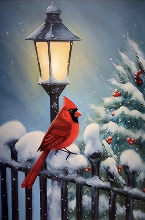 Cardinal Painting, Christmas Diamonds, Gem Art, Painting Pictures, Christmas Scenery, Christmas Cardinals, Gems Art, Cardinal Birds, Christmas Canvas