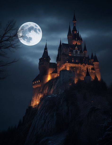 Dracula’s Castle in Transylvania. Click to get your art. Castles At Night, Dracula Castle Aesthetic, Dracula’s Castle, Transylvania Aesthetic, Castlevania Castle, Transylvania Castle, Transylvania Dracula, Castle Dracula, Gothic Castles