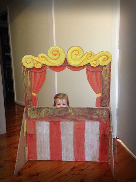 Cardboard Puppet Theatre | Fold Out Fun Diy Puppet Theater, Cardboard Puppet, Diy Puppet, Theatre Crafts, Puppet Stage, Theatre Diy, Cardboard Fireplace, Sock Puppet, Puppet Theatre