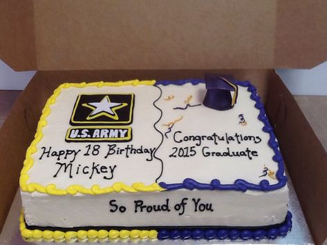 Army and graduation cake Bootcamp Graduation Party, Enlistment Party Army, National Guard Cake, Boot Camp Cake, Army Graduation Party, Military Send Off Party Ideas, Marine Party, Marine Graduation, Marine Cake