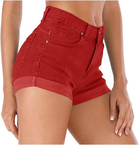 Cuihur Women's Summer High Waisted Denim Shorts Folded Hem Casual Short Jeans at Amazon Women’s Clothing store Summer Jean Shorts, High Waisted Jean, High Waisted Denim Shorts, Summer Shorts Denim, Shorts For Summer, Classical Design, Summer Denim, High Waisted Jean Shorts, Jeans For Short Women