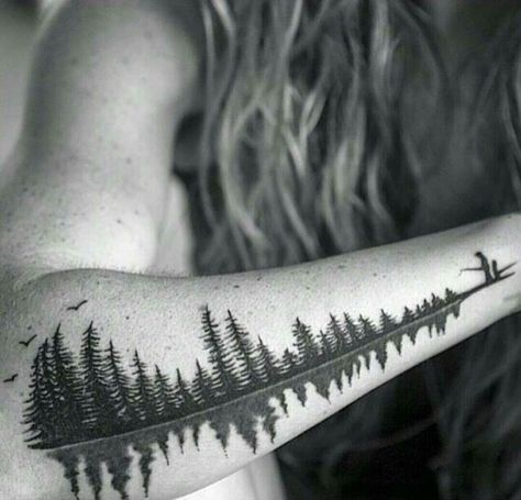 Tree tattoo                                                                                                                                                     More Sound Wave Tattoo, Dr Tattoo, Tattoo Wave, Outdoor Tattoo, Tree Tattoos, Cool Tattoo, Handpoke Tattoo, Forest Tattoos, Geniale Tattoos