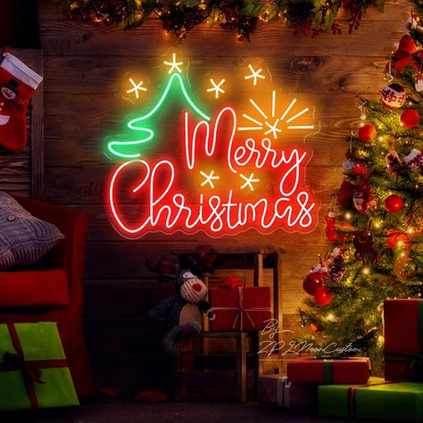 Merry Christmas Christmas Neon Sign Party Decoration Pub | Etsy Christmas Neon Sign, Neon Christmas, Neon Signage, Sign For Bedroom, Store Signage, Merry Christmas Pictures, Neon Flex, Tree Signs, Christmas Atmosphere