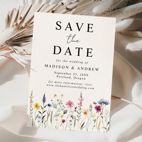 Elegant Wildflower Meadow Cream Wedding Save The Date Wildflower Save The Date, Meadow Wedding, Garden Chic Wedding, Blush Pink Wedding, Watercolor Wildflowers, Spring Wedding Invitations, Wildflower Meadow, Floral Save The Dates, Cream Wedding