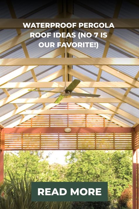 Explore a fantastic pergola roof concept that seamlessly combines practicality and elegance, showcasing an innovative idea beginning with the letter 'B'. Do not overlook this remarkable inspiration for your outdoor space! Pergola Ideas With Roof, Pergola Roof Ideas Waterproof, Pergola Roof Ideas, Roof Idea, Waterproof Pergola, Pergola Roof, Roof Ideas, Roofing Options, Corrugated Roofing