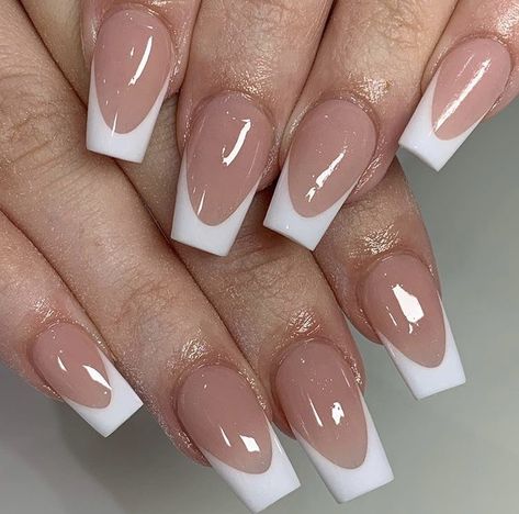 French Nail On Coffin, Double French Tip Nails Square, Polygel Nails French Tip, Coffin White Acrylic Nails, Medium Length French Tip Acrylic Nails, Medium Square French Tip Acrylic Nails, Coffin French Tip Acrylic Nails, Tapered Square Nails French Tip, White French Tip Nails Coffin