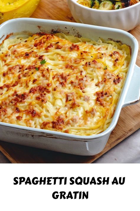 [object Object] Spaghetti Squash Au Gratin, Squash Au Gratin, Au Gratin Recipes, Stew Chicken Recipe, Beef Tips, Grilling Chicken Breast, Creamy Cheese, Healthy Side Dishes, Spaghetti Squash