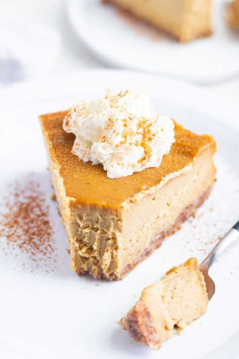 No-Bake Vegan Pumpkin Pie (paleo + gluten-free) | Eating by Elaine Pumpkin Recipes Gluten Free, Pumpkin Cream Cheese Bars, Healthy Pumpkin Cheesecake, Medical Medium Recipes, Gluten Free Thanksgiving Recipes, Cheese Bars, Bake Pumpkin, Cream Cheese Bars, Pumpkin Cheesecake Bars