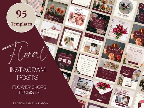 95 Floral Instagram Post Templates, Flower Shops, Florist Templates, Flower Shop Wedding Bouquets, Canva Templates, Florist Social Media https://etsy.me/3hC72fK #floristtemplates #floralinstagram #flowershop #floristmarketing #floristsocialmedia #weddingmarketing Florist Social Media Post, Florist Social Media, Flower Shop Wedding, Restaurant Themes, Aesthetic Post, Media Kit Template, Publication Instagram, Wedding Marketing, Flower Shops