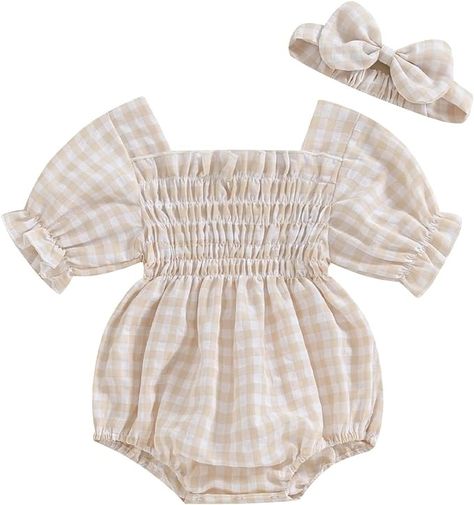 Amazon.com: ZAXARRA Infant Baby Girl Plaid Romper Baby Pleated Romper Ruffle Festival Bodysuit Spring Summer Clothes with Headband: Clothing, Shoes & Jewelry Short Sleeve Bodysuit Outfit, Plaid Romper, Infant Baby Girl, Girls Smock, Summer Baby Clothes, Mommy And Me Dresses, Headband Outfit, Newborn Boy Clothes