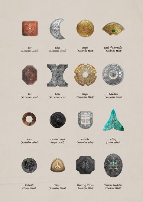 Coins from the world of Roeh : worldbuilding Magic Coins, Currency Design, Dnd 5e Homebrew, Coin Art, Fantasy Props, Coin Design, Arte Cyberpunk, Dungeons And Dragons Homebrew, Fantasy Map