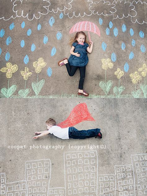 Coopet Photography: side walk chalk.  This is pretty cool. Sidewalk Chalk Photos, Chalk Photos, Photo Props Diy, Kind Photo, Party Fotos, Chalk Drawings, Foto Tips, Sidewalk Chalk, Kids Portraits