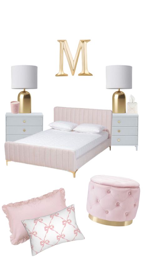 Navy Room Decor, Pink Gold Bedroom, Pink Bedroom For Girls, White Room Decor, Gold Bedroom, Room Redesign, Preppy Room Decor, Girly Room, Preppy Room