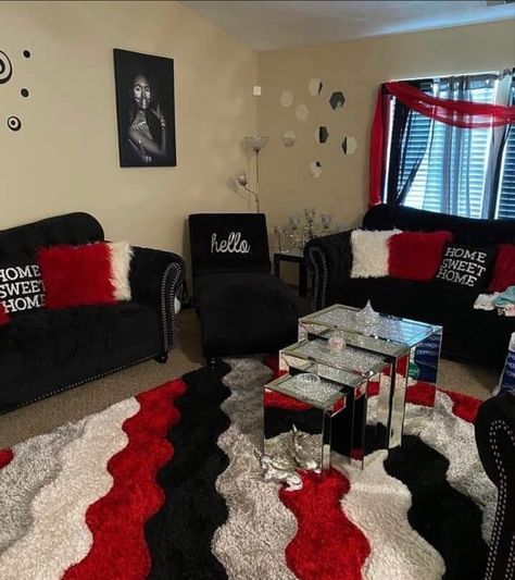 Grey And Red Living Room, Red Living Room Decor, Living Room And Dining Room Decor, Blue Sofas Living Room, Gray Living Room Design, Red Living Room, Girl Apartment Decor, Blue Sofas, Black Living Room Decor