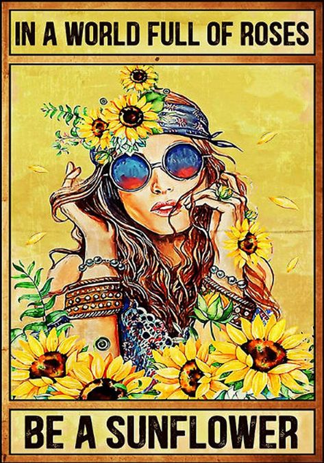 Amazon.com: Vintage Tin Signs for Garage in A World Full of Roses Be A Sunflower Poster Tin Sign Vintage 16x12 inch: Posters & Prints Sunflower Poster, Be A Sunflower, Hippie Posters, Sunflower Wall Decor, Halloween Fest, Hippy Room, Sunflower Canvas, Decorative Wall Plaques, Hippie Girl