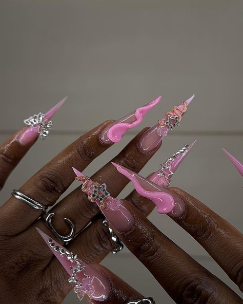 Would you believe me if I told you I did this set on myself 😮‍💨🤩 . . Follow me if you’re viewing this @lap_nailz 💗 #nailsofinstagram #explore #torontonailtech #nailsonfleek #nailhumour #relatablepost #nailtechtips #torontonails #licensednailtech #nailtrends #nailsoftheday #frenchnails #nailsnailsnails #frenchtips #contentmarketing #nailexplore #nailstagram #businessowner #xxlnails #gtanails #contentcreator #digitalmarketing #xlnails #digitalinfluencer #lapnailz Stilleto Birthday Nails Designs, Junk Stiletto Nails, Exotic Stiletto Nails, Acrylic Stiletto Nails Design, Stiletto Junk Nails, Stiletto Nail Design, 2025 Nails, Stiletto Nails Design, Dramatic Nails