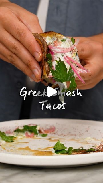 Greek Smash Tacos, Smash Tacos Recipe, Creamy Confusion, Greek Tacos, Smash Tacos, Summer Meals, Easy Weeknight Dinner, Greek Food, Greek Style