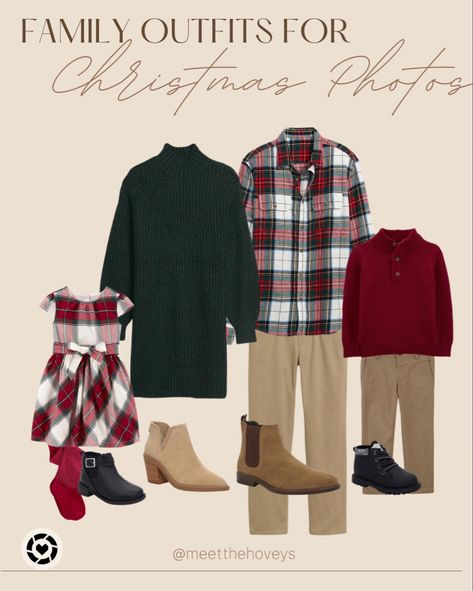 Green And Navy Family Photo Outfits Christmas, Black Buffalo Plaid Christmas Pictures Family, Family Photo Outfits Christmas Indoor, Womens Christmas Photo Outfits, Classic Christmas Family Photos, Christmas Coordinating Outfits, Family Outfits Christmas Pictures, Family Of 7 Christmas Pictures, Color Schemes For Christmas Pictures