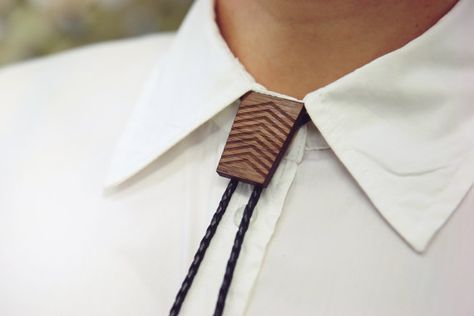 Black Leather Bolo Tie Wood Trapezium Slider Genuine by TheLaserCo Hipster Gifts, Walnut Timber, Silver Tips, Tie Men, Tie For Men, Tie Design, Metal Projects, Bolo Tie, Wedding Ties