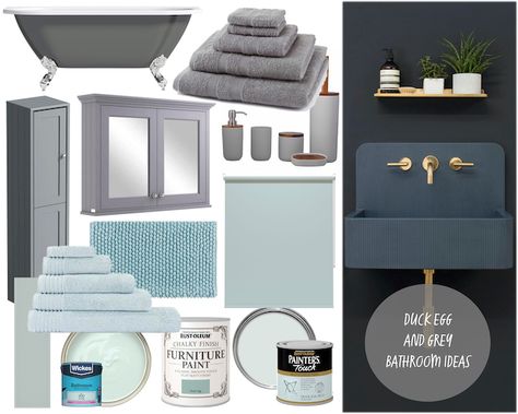 duck egg and grey bathroom ideas mood board homegirl london, some products from affiliate partners Duck Egg Blue Bathroom Ideas, Duck Egg Bathroom, Grey And Blue Bathroom Ideas, Duck Egg Blue Bathroom, Grey Bathroom Ideas, Cloak Room, Couples Apartment, Tall Storage Unit, Main Bathroom Ideas