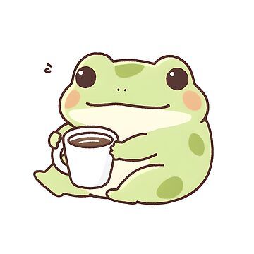 "Frog's Coffee Break" Sticker for Sale by NilosR Kawaii Frog Stickers, Frog Drinking Coffee, Frog Drinking Tea, Adorable Frogs, Frog Stretch, Frog Tea, Frog Stickers, Coffee Cartoon, Tea Illustration