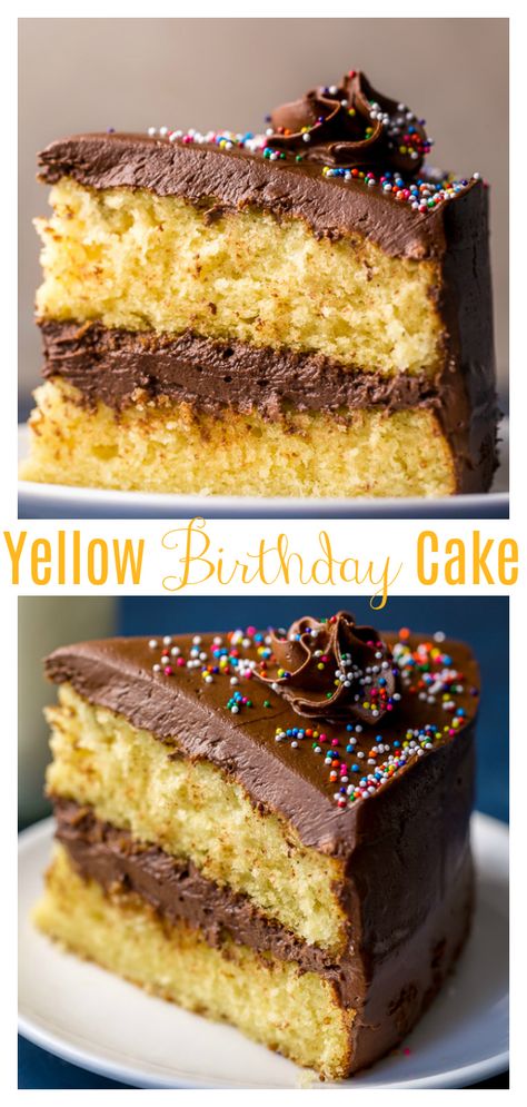 Creamy Chocolate Frosting, Cake With Chocolate Frosting, Moist Yellow Cakes, Yellow Cake Recipe, Yellow Birthday, Homemade Cake Recipes, Birthday Cake Recipe, Yellow Cake, Creamy Chocolate