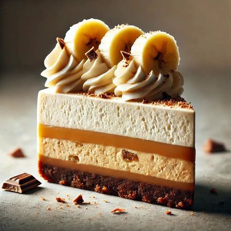 No-Bake Banoffee Cheesecake 🍌🍮 This delicious No-Bake Banoffee Cheesecake features a biscuit crust, smooth caramel, fresh bananas, and a rich vanilla cheesecake filling, topped with whipped cream and chocolate! Ingredients: For the Biscuit Crust: 300 g digestive biscuits 150 g unsalted butter (melted) For the Filling: 150 g caramel (store-bought or homemade) 2 large bananas (sliced into 1 cm rounds) 250 g full-fat cream cheese (room temperature) 50 g icing sugar 1 tsp vanilla extract 150 m... Banana Cake With Caramel, Banana Caramel Cake, Banoffee Tart, Banoffee Cheesecake, Banoffee Cake, Bakery Photos, Biscuit Crust, Chocolate Ingredients, Lemon Meringue Cheesecake