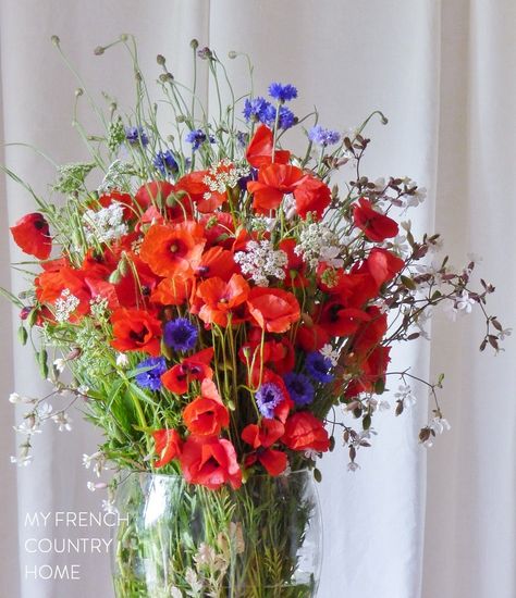 bleu blanc rouge for bastille day Sharon Santoni, My French Country Home, French Country Home, Bastille Day, Butterfly Crafts, French Revolution, Beautiful Flower Arrangements, Flower Display, French Country House