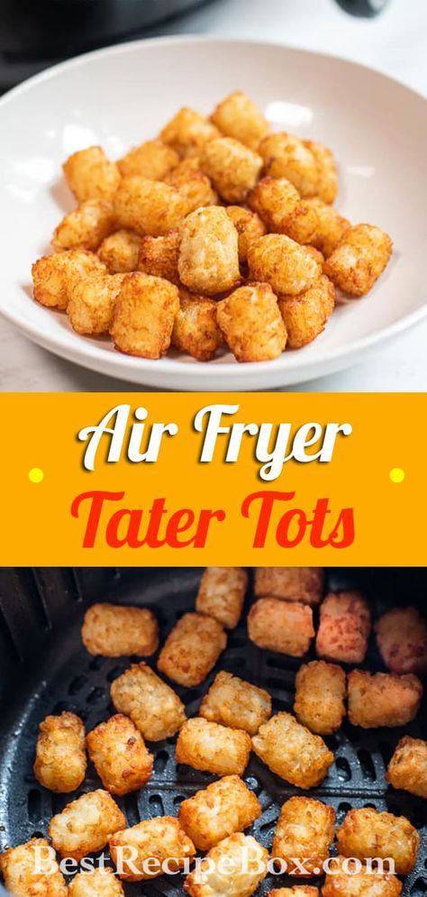 Air Fried Tater Tots Potato Puffs Recipe | BestRecipeBox.com Frozen Tater Tots, Tater Tot Recipes, Potato Puffs, Bowl Party Food, Cooks Air Fryer, Easy Air Fryer, Air Fryer Dinner Recipes, Tater Tots, Air Fryer Healthy