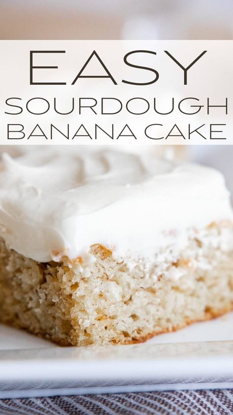 Make this amazing sourdough banana cake using your sourdough discard! This tender cake topped with cream cheese frosting is perfect. Discard Banana Recipes, Sour Dough Cake, Sourdough Birthday Cake, Sourdough Discard Cake Recipes, Sourdough Discard Cake, Sourdough Banana Recipes, Sourdough Cake Recipes, Banana Sourdough Discard Recipes, Sourdough Banana Bars