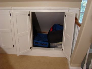 Under Eave Storage Cabinets Design, Pictures, Remodel, Decor and Ideas - page 8 Eaves Storage, Attic Renovation Ideas, Traditional Family Room, Attic Doors, Finished Attic, Attic Closet, Knee Wall, Attic Flooring, Attic Design