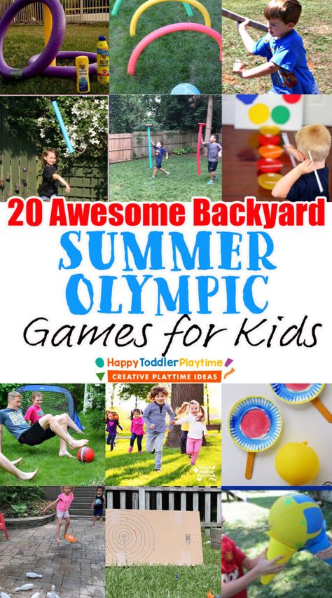 20 Exceptional Summer Olympic Backyard Games for Kids - Happy Toddler Playtime Olympic Events For Kids, Kids Olympic Games Field Day, Fun Family Olympic Games, Kids Olympic Activities, Kid Olympic Games, Backyard Olympics For Kids, Kids Olympic Games, Olympic Games For Kids Activities, End Of Summer Activities For Kids