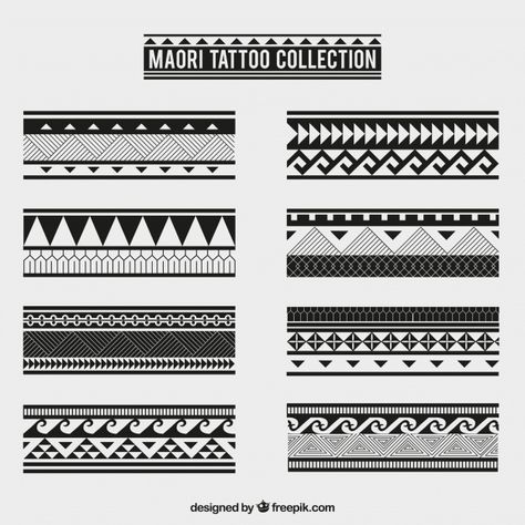 Maori tribal tattoo collection Free Vector Aztec Tattoo Patterns, Maori Architecture, Tattoos Buddha, Maori Tattoo Arm, Maori Tattoo Frau, Tato Maori, Wrist Band Tattoo, School Japanese, Tattoo Band