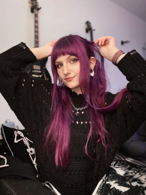 Purple Hair Bangs, Purple Hair With Bangs, Bangs Ponytail, Purple Hair, Hairstyles With Bangs, Brown Hair, Bangs, Fashion Inspo, Purple