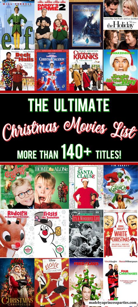 Christmas Movie Gift Ideas, Best Christmas Movies For Families, Christmas Movies Theme Party, Christmas Movie Classics, Christmas Movies For Families, Movie Night Ideas Christmas, Movie Theme Christmas Party, Ultimate Christmas Movie List, Christmas Movies Family