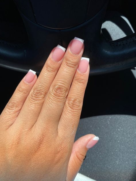 White Tip With Pink Powder Nails, Color Nails With White Tips, White Tips Pink Base, White Tip Overlay Nails, Pink And White Solar Nails French, Pink And White Acrylic Nails With Design Short, Pink And White Overlay Nails, Pink N White Nails French Tips, Gel Overlay French Tip