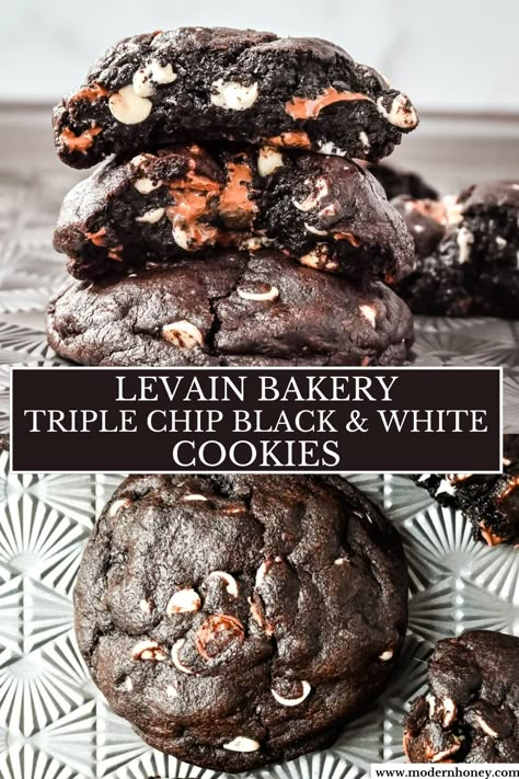 Levain Bakery Black and White Cookies Levain Black And White Cookie, Bakery Style Chocolate Cookies, Chocolate Cookie With White Chips, Monster Chocolate Chip Cookies Recipe, Levin Cookie Recipe, Chocolate Chip Cookie For Two, Reverse Chocolate Chip Cookies, Triple Chocolate Chip Cookie Recipe, Double Chocolate Chip Cookie Recipe Chewy