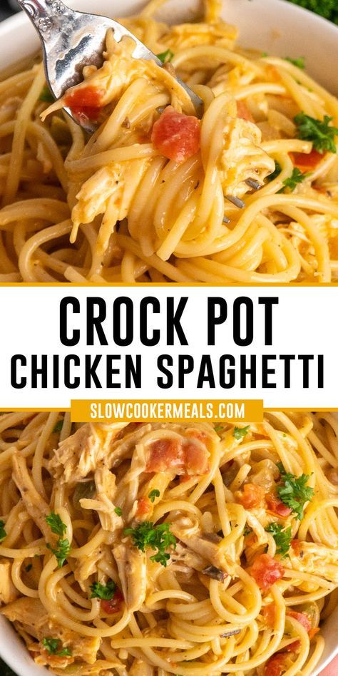 Slow Cooker Chicken Spaghetti Recipe, Crock Pot Chicken Spaghetti, Chicken Spaghetti Recipe Crockpot, Crockpot Chicken Spaghetti, Summer Crockpot Recipes, Crockpot Chicken Breast, Chicken Spaghetti Recipes, Easy Crockpot Chicken, Crock Pot Chicken