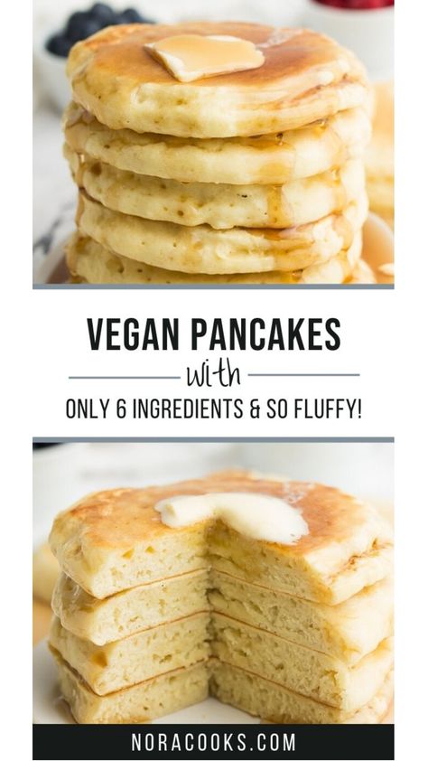 The BEST and fluffiest vegan pancakes made with just 6 easy pantry staples you probably have on hand right now! Made in 1 bowl. Homemade Vegan Pancakes Easy, Non Dairy Pancake Recipe, Easy Vegan Pancakes 3 Ingredients, Vegan Cinnamon Pancakes, Vegan Pancake Mix Recipe, Vegan Tofu Pancakes, Vegan American Pancakes, Simple Vegan Pancakes, Tofu Pancakes