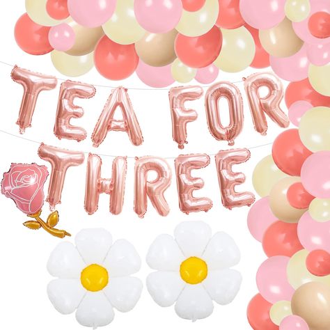 PRICES MAY VARY. Unleash the Magic: Celebrate her 3rd party in style with our tea for three girl decorations! From "TEA FOR THREE" banners to Daisy Foil Balloons, our 3rd birthday decorations for girls will transform her 3rd party into a magical wonderland she'll cherish forever. Effortless Party Planning: Planning a memorable third birthday party girl celebration has never been easier! With our all-in-one happy 3rd birthday balloons, you'll have everything you need to create an unforgettable th Twins 3rd Birthday Party Themes, Tea For Three Birthday Party Decorations, Birthday Themes 3 Girl, 3rd Birthday Party For Girls Ideas Fall, Birthday For 3 Year Girl, Theme For 3rd Birthday Girl, Vibing Thriving And Three Birthday, Baby Girl 3rd Birthday Ideas, 3rd Birthday Princess Theme