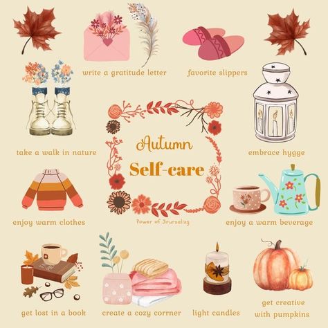 Autumn Princess Aesthetic, October Self Care, Cozy Meaning, Autumn Routine, Autumn Self Care, Autumn Mood Board, Fall Self Care, Autumn Items, Self Care Plan